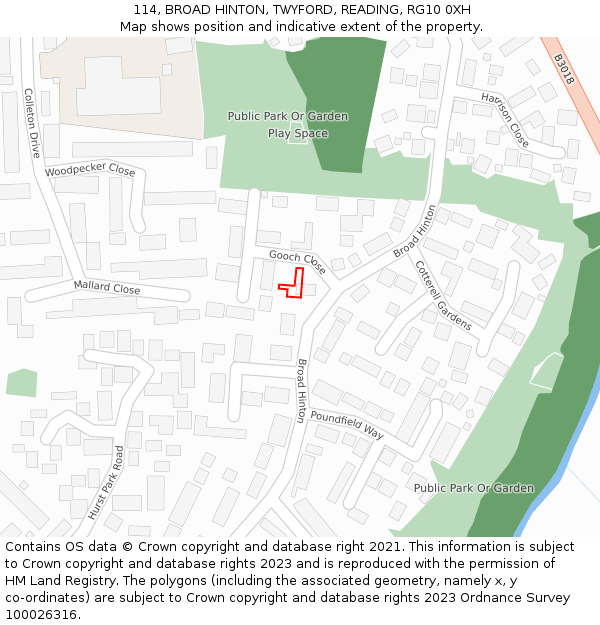114, BROAD HINTON, TWYFORD, READING, RG10 0XH: Location map and indicative extent of plot