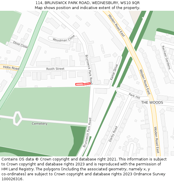 114, BRUNSWICK PARK ROAD, WEDNESBURY, WS10 9QR: Location map and indicative extent of plot