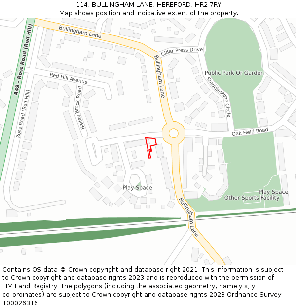 114, BULLINGHAM LANE, HEREFORD, HR2 7RY: Location map and indicative extent of plot