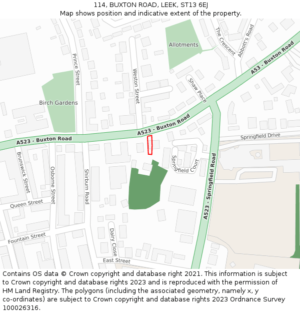 114, BUXTON ROAD, LEEK, ST13 6EJ: Location map and indicative extent of plot