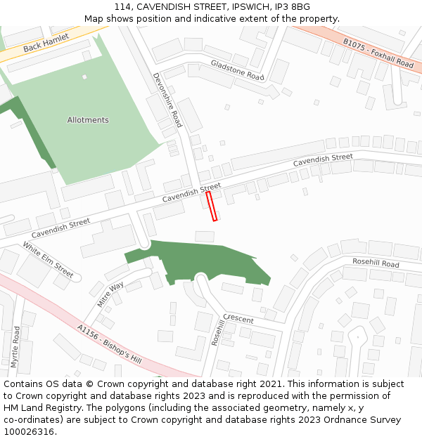 114, CAVENDISH STREET, IPSWICH, IP3 8BG: Location map and indicative extent of plot
