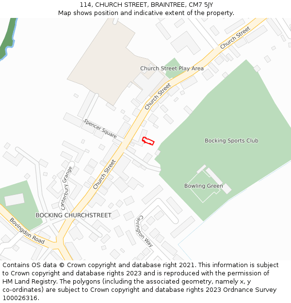 114, CHURCH STREET, BRAINTREE, CM7 5JY: Location map and indicative extent of plot