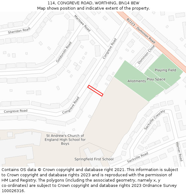 114, CONGREVE ROAD, WORTHING, BN14 8EW: Location map and indicative extent of plot