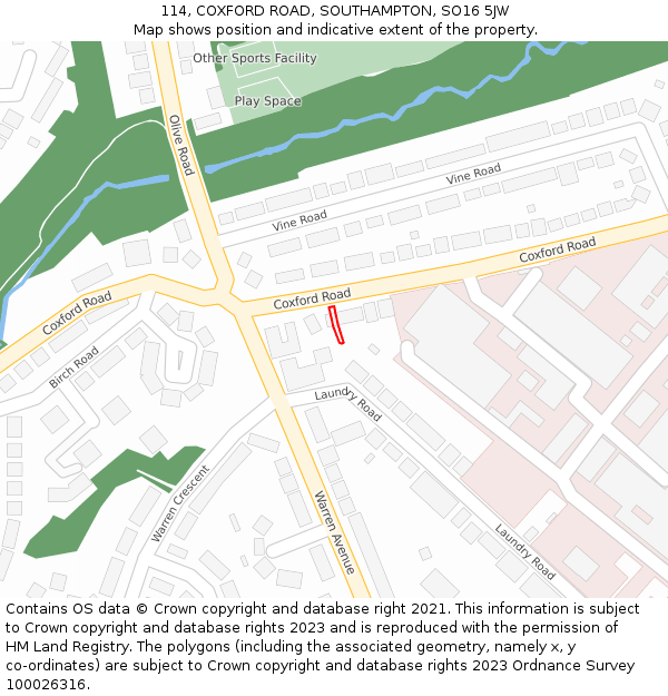 114, COXFORD ROAD, SOUTHAMPTON, SO16 5JW: Location map and indicative extent of plot