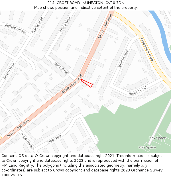 114, CROFT ROAD, NUNEATON, CV10 7DN: Location map and indicative extent of plot