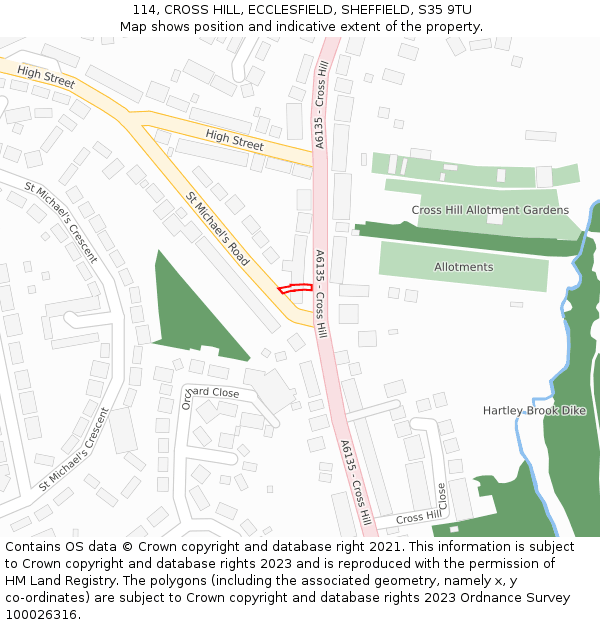 114, CROSS HILL, ECCLESFIELD, SHEFFIELD, S35 9TU: Location map and indicative extent of plot