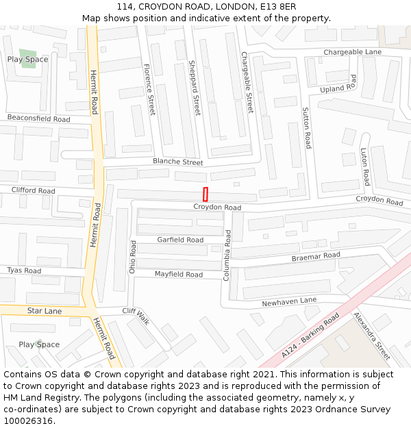 114, CROYDON ROAD, LONDON, E13 8ER: Location map and indicative extent of plot