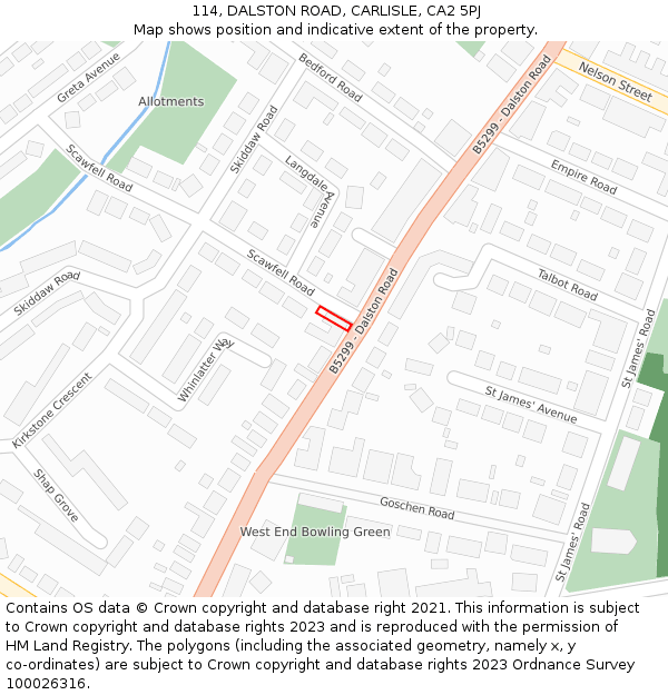 114, DALSTON ROAD, CARLISLE, CA2 5PJ: Location map and indicative extent of plot