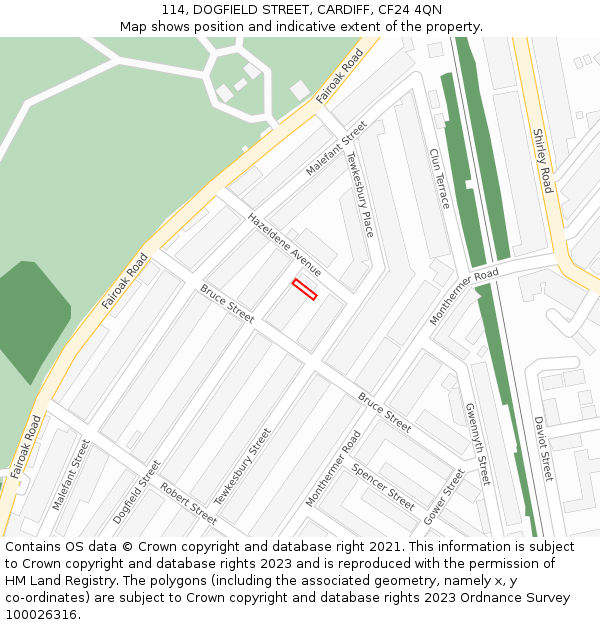 114, DOGFIELD STREET, CARDIFF, CF24 4QN: Location map and indicative extent of plot