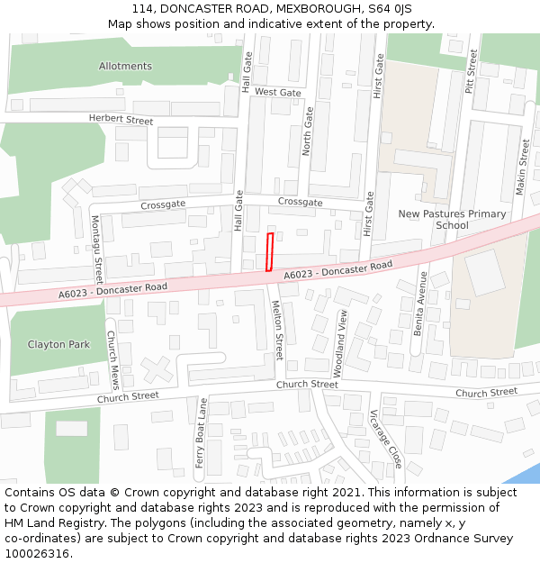 114, DONCASTER ROAD, MEXBOROUGH, S64 0JS: Location map and indicative extent of plot