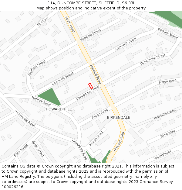 114, DUNCOMBE STREET, SHEFFIELD, S6 3RL: Location map and indicative extent of plot