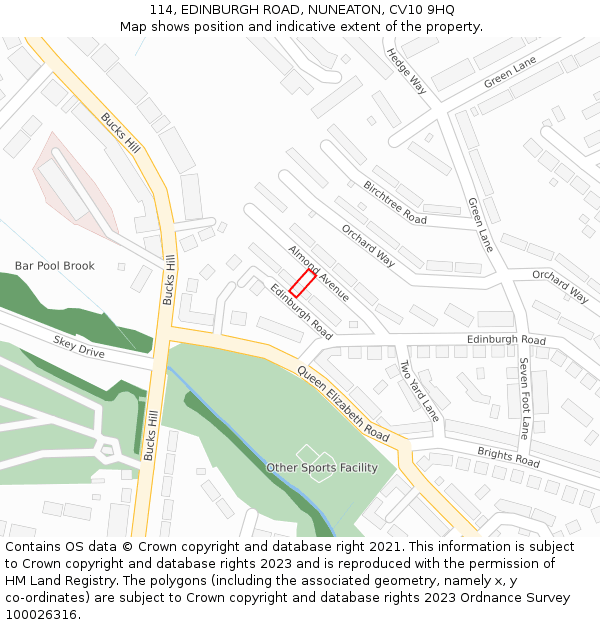 114, EDINBURGH ROAD, NUNEATON, CV10 9HQ: Location map and indicative extent of plot