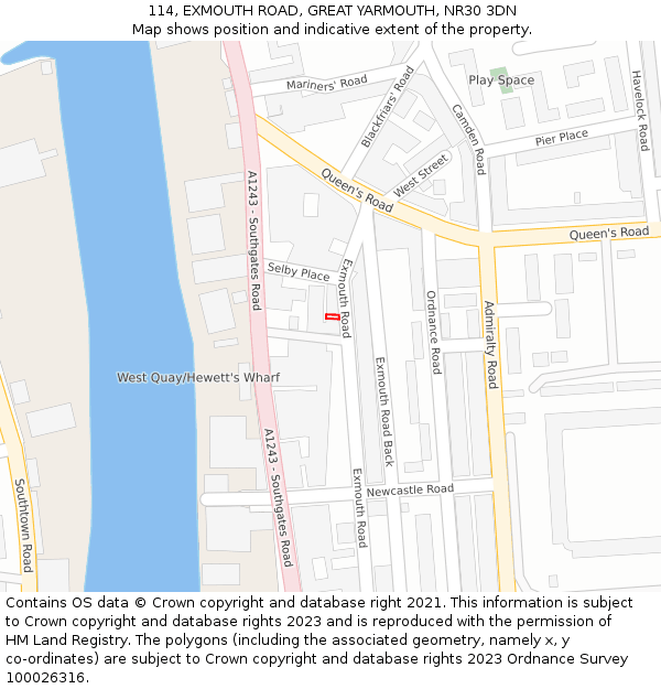 114, EXMOUTH ROAD, GREAT YARMOUTH, NR30 3DN: Location map and indicative extent of plot
