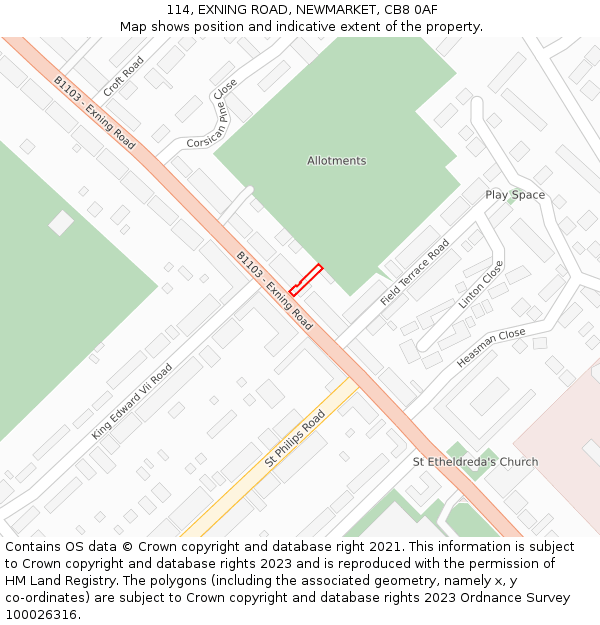 114, EXNING ROAD, NEWMARKET, CB8 0AF: Location map and indicative extent of plot