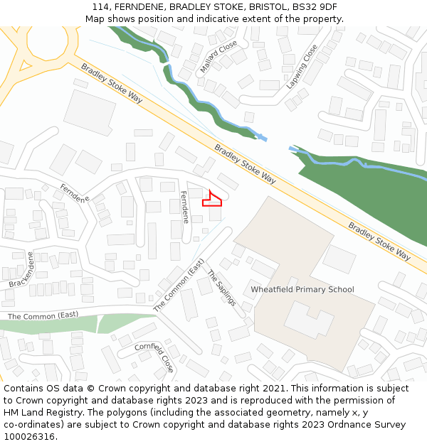 114, FERNDENE, BRADLEY STOKE, BRISTOL, BS32 9DF: Location map and indicative extent of plot