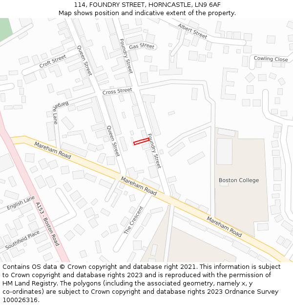 114, FOUNDRY STREET, HORNCASTLE, LN9 6AF: Location map and indicative extent of plot