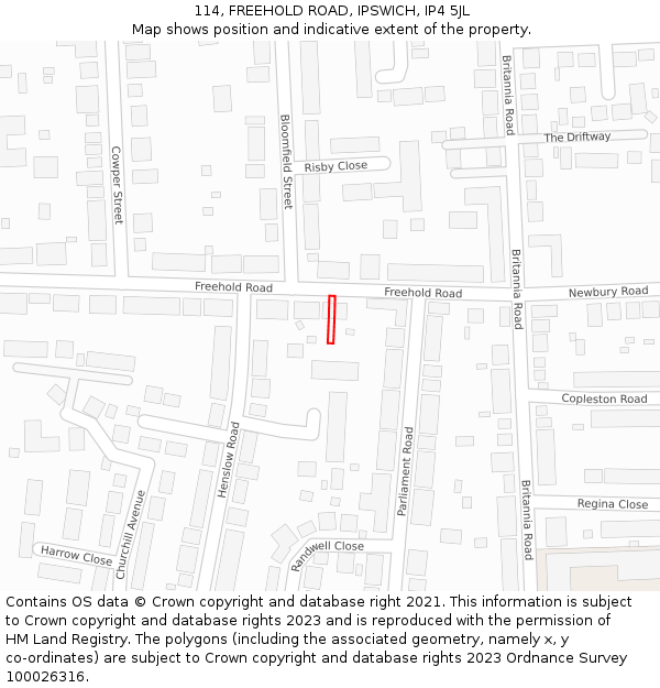 114, FREEHOLD ROAD, IPSWICH, IP4 5JL: Location map and indicative extent of plot