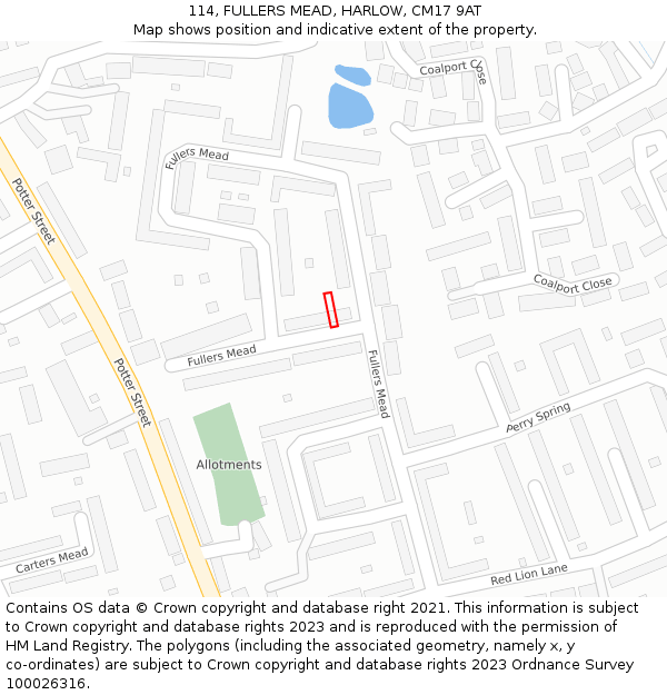 114, FULLERS MEAD, HARLOW, CM17 9AT: Location map and indicative extent of plot