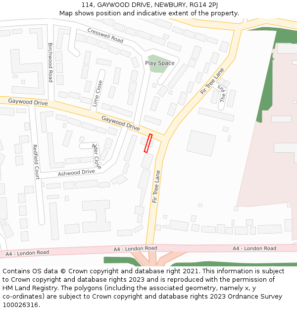 114, GAYWOOD DRIVE, NEWBURY, RG14 2PJ: Location map and indicative extent of plot