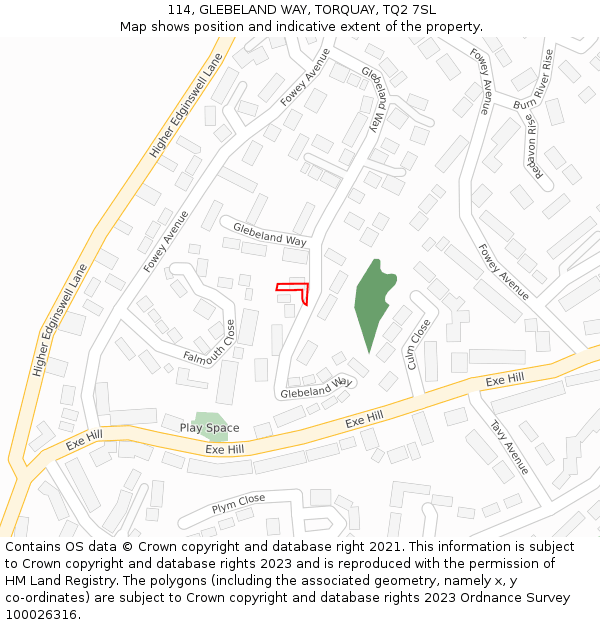 114, GLEBELAND WAY, TORQUAY, TQ2 7SL: Location map and indicative extent of plot