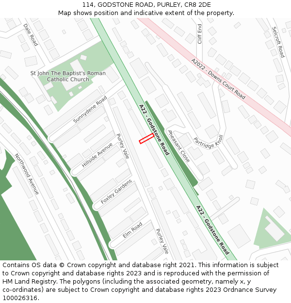114, GODSTONE ROAD, PURLEY, CR8 2DE: Location map and indicative extent of plot