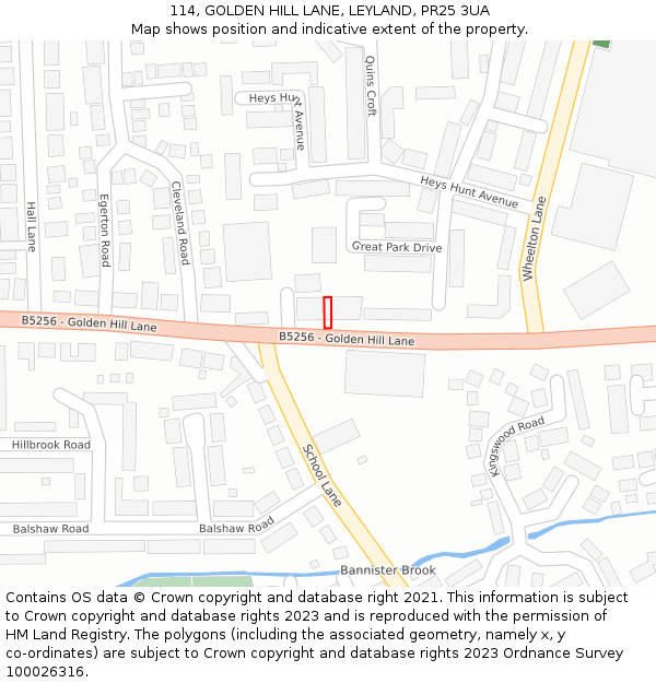 114, GOLDEN HILL LANE, LEYLAND, PR25 3UA: Location map and indicative extent of plot