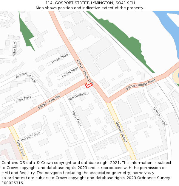 114, GOSPORT STREET, LYMINGTON, SO41 9EH: Location map and indicative extent of plot