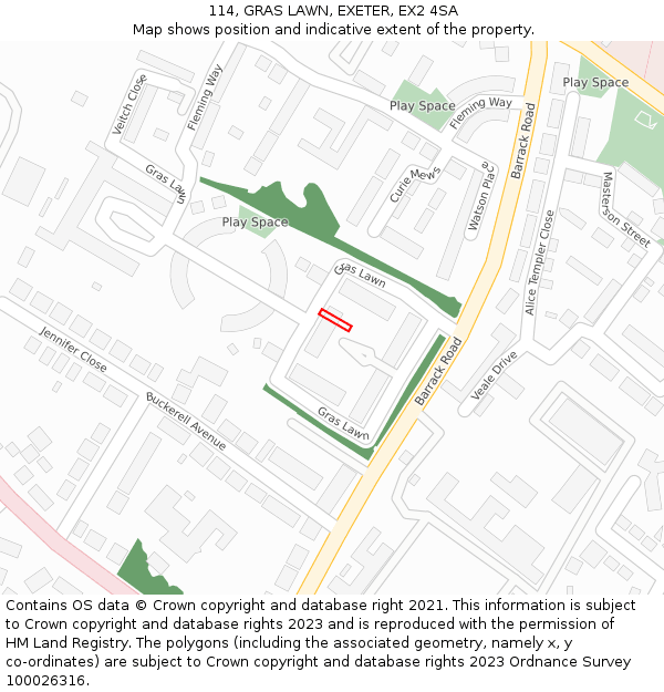 114, GRAS LAWN, EXETER, EX2 4SA: Location map and indicative extent of plot