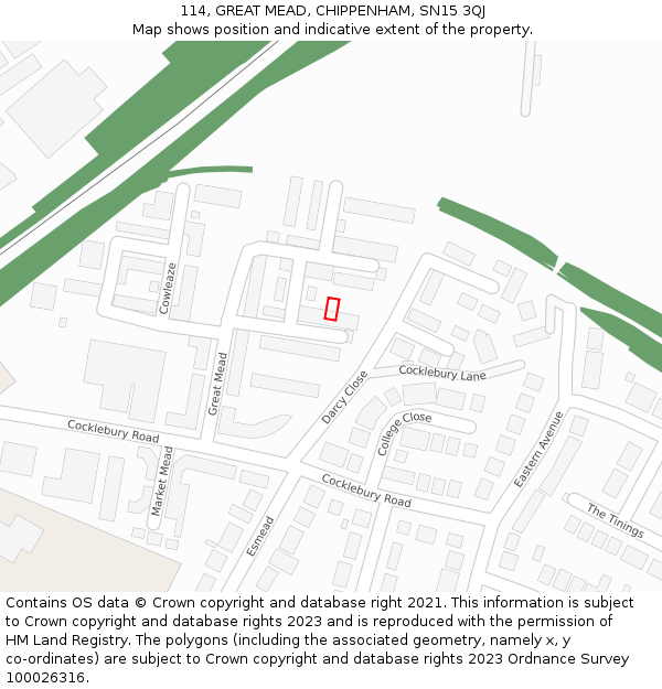 114, GREAT MEAD, CHIPPENHAM, SN15 3QJ: Location map and indicative extent of plot