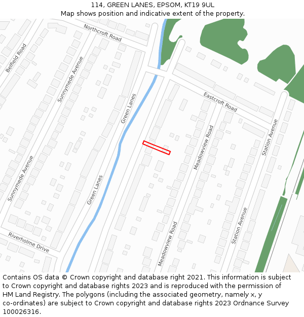 114, GREEN LANES, EPSOM, KT19 9UL: Location map and indicative extent of plot