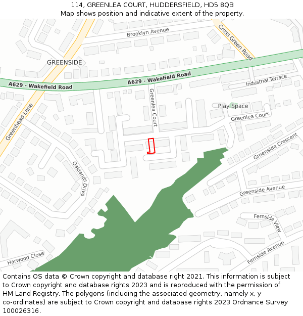 114, GREENLEA COURT, HUDDERSFIELD, HD5 8QB: Location map and indicative extent of plot
