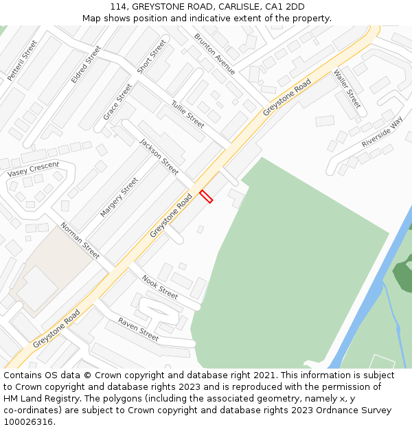 114, GREYSTONE ROAD, CARLISLE, CA1 2DD: Location map and indicative extent of plot