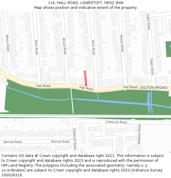 114, HALL ROAD, LOWESTOFT, NR32 3NW: Location map and indicative extent of plot