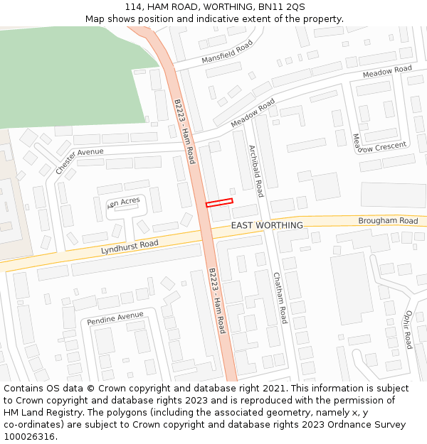 114, HAM ROAD, WORTHING, BN11 2QS: Location map and indicative extent of plot