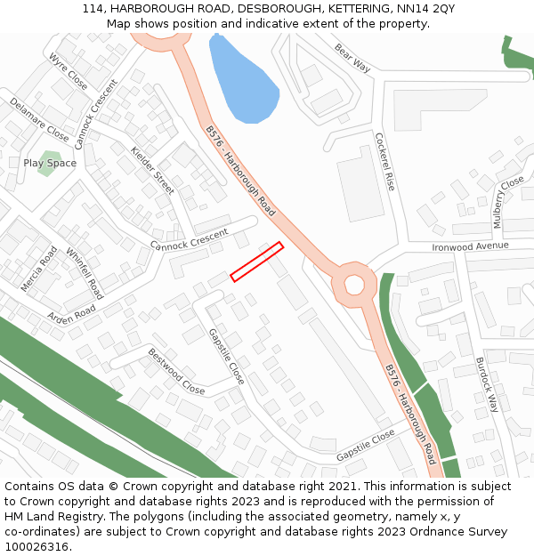 114, HARBOROUGH ROAD, DESBOROUGH, KETTERING, NN14 2QY: Location map and indicative extent of plot
