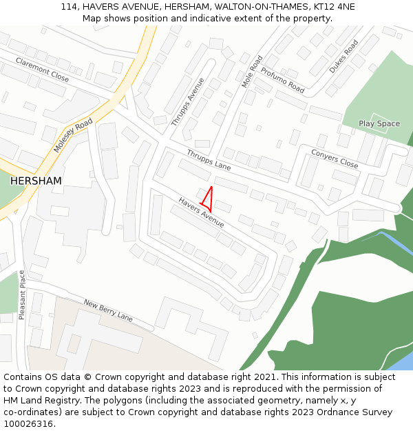 114, HAVERS AVENUE, HERSHAM, WALTON-ON-THAMES, KT12 4NE: Location map and indicative extent of plot