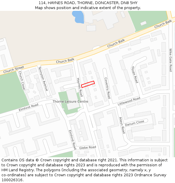 114, HAYNES ROAD, THORNE, DONCASTER, DN8 5HY: Location map and indicative extent of plot