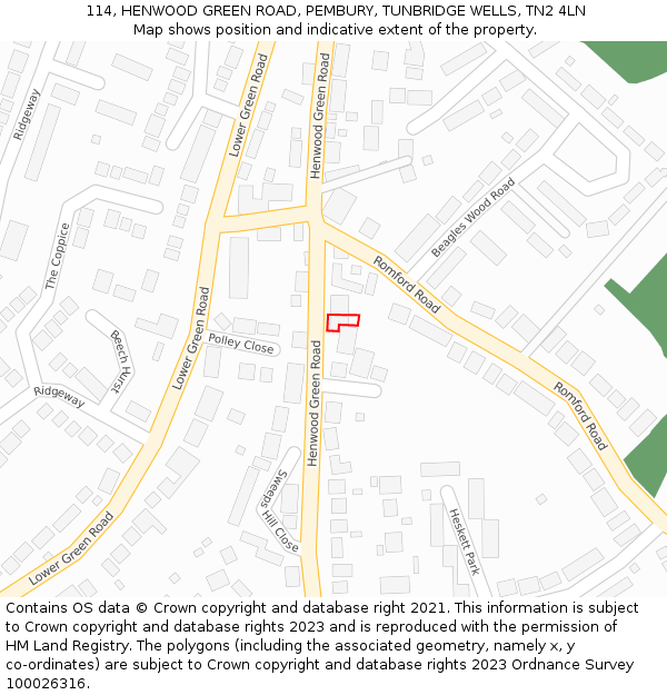 114, HENWOOD GREEN ROAD, PEMBURY, TUNBRIDGE WELLS, TN2 4LN: Location map and indicative extent of plot