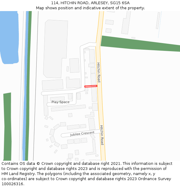 114, HITCHIN ROAD, ARLESEY, SG15 6SA: Location map and indicative extent of plot
