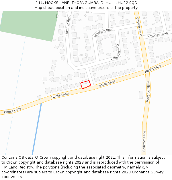114, HOOKS LANE, THORNGUMBALD, HULL, HU12 9QD: Location map and indicative extent of plot