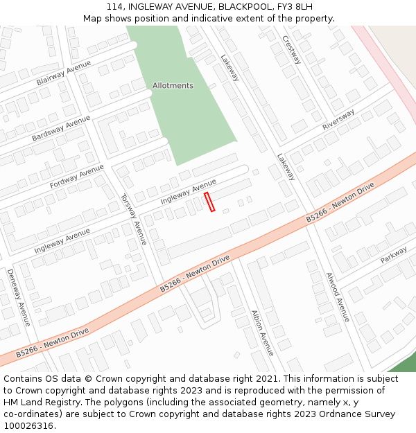 114, INGLEWAY AVENUE, BLACKPOOL, FY3 8LH: Location map and indicative extent of plot