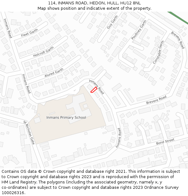114, INMANS ROAD, HEDON, HULL, HU12 8NL: Location map and indicative extent of plot