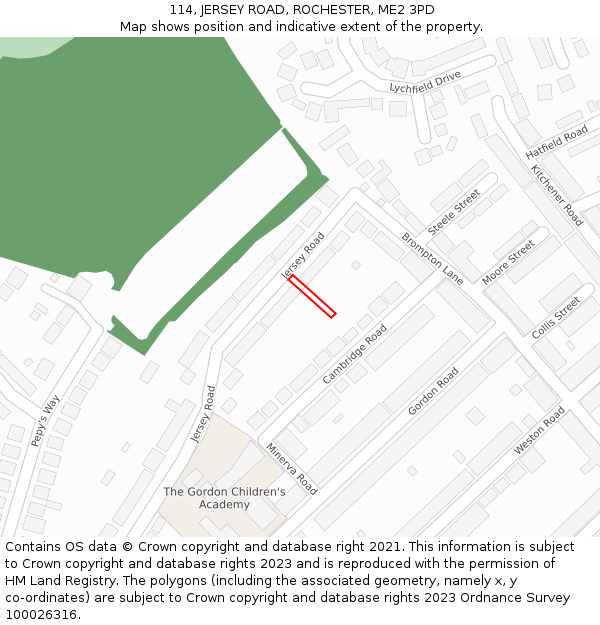 114, JERSEY ROAD, ROCHESTER, ME2 3PD: Location map and indicative extent of plot