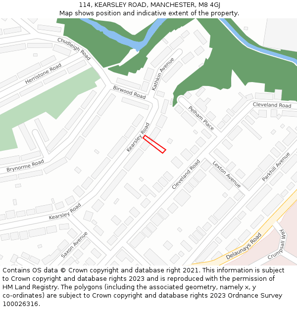 114, KEARSLEY ROAD, MANCHESTER, M8 4GJ: Location map and indicative extent of plot