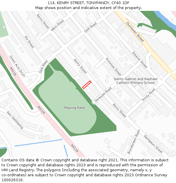 114, KENRY STREET, TONYPANDY, CF40 1DF: Location map and indicative extent of plot