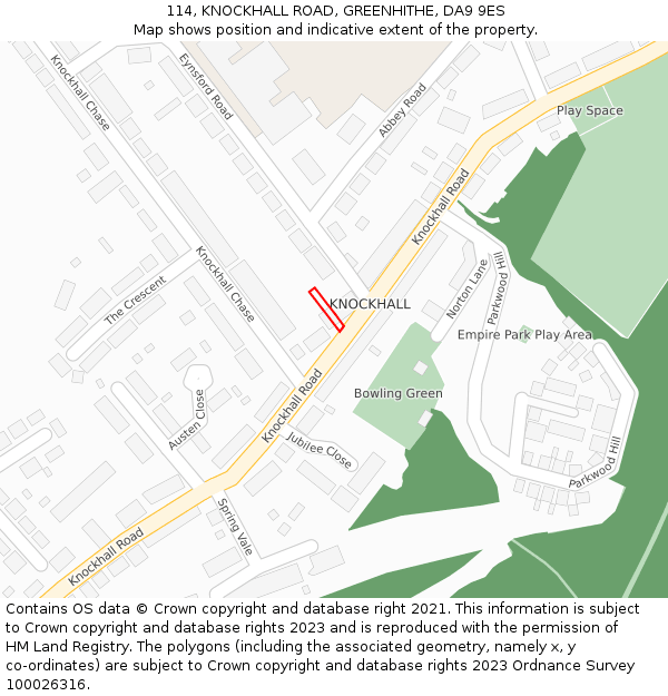 114, KNOCKHALL ROAD, GREENHITHE, DA9 9ES: Location map and indicative extent of plot