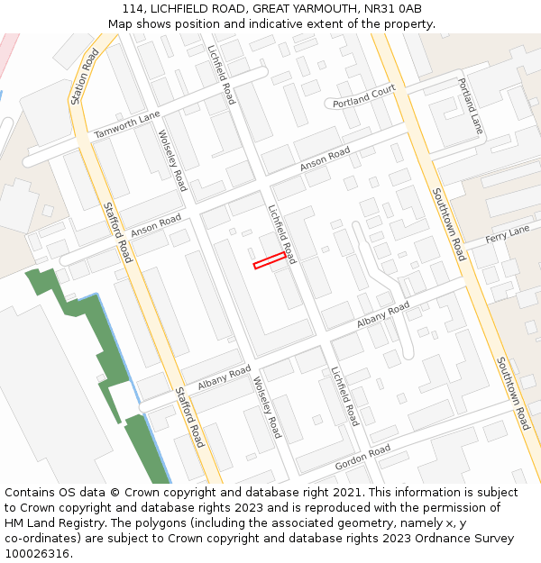 114, LICHFIELD ROAD, GREAT YARMOUTH, NR31 0AB: Location map and indicative extent of plot