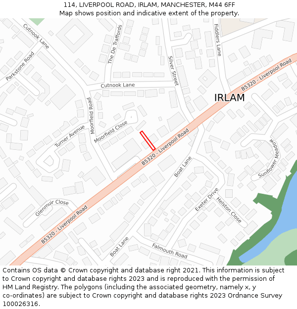 114, LIVERPOOL ROAD, IRLAM, MANCHESTER, M44 6FF: Location map and indicative extent of plot