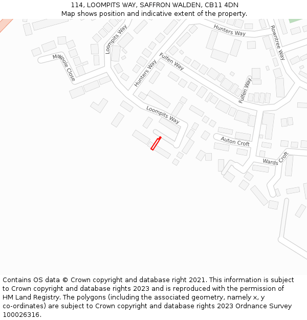 114, LOOMPITS WAY, SAFFRON WALDEN, CB11 4DN: Location map and indicative extent of plot