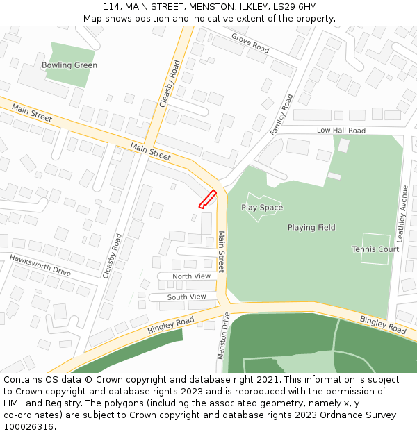 114, MAIN STREET, MENSTON, ILKLEY, LS29 6HY: Location map and indicative extent of plot